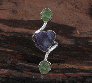 Luxury Natural Amethyst and <b>Peridot</b> Row <b>Ring</b> Elegant 925 Sterling Silver Gold Plated Statement Band High-Quality - Product Image 1