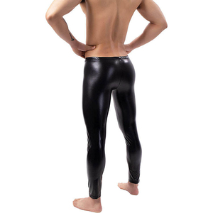 Leggings pour homme en PU noir, taille haute, élastique, style décontracté, spandex, nylon, pantalon léger en tricot - Product Image 3