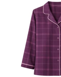 Ensemble de pyjama pour femme en coton doux, à carreaux violets, à manches longues, boutonné, vêtements de nuit, ensemble de vêtements de détente en deux pièces - Product Image 5
