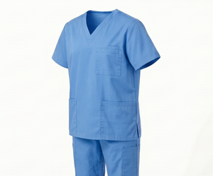 Unisex <b>Blue</b> <b>Scrub</b> Set V Neck Short Sleeve Pants Hospital Uniforms Woven Fabric Cotton Polyester - Product Image 4