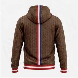 เสื้อสเวตเชิ้ตมีฮู้ดสำหรับผู้ชาย North Approach สีน้ำตาล พิมพ์ลายโมโนแกรม ลายทางสีแดง ขาว น้ำเงิน มีกระเป๋าหน้า ใส่สบายๆ ในฤดูใบไม้ร่วง - Product Image 2