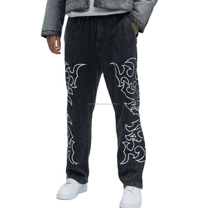 Pantalon de survêtement empilé en éponge française délavé à l'acide pour hommes vente en gros de joggings DTG à coupe droite - Product Image 5