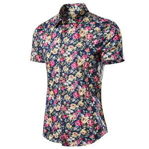 Chemise à manches courtes pour homme, à fleurs, boutonnée, style vintage rétro, imprimé plage, hawaïenne, chemise homme - Product Image 4