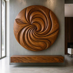 Sculpture murale ronde en bois sculptée à la main, relief ondulé, art mural moderne, décoration organique, art mural en bois sculpté à la main, sculpture abstraite - Product Image 3