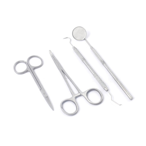 Instruments chirurgicaux dentaires orthodontiques : Miroir buccal, Curette dentaire, Pince chirurgicale, Ciseaux chirurgicaux – Kit de 4 pièces pour chirurgie vétérinaire - Product Image 1