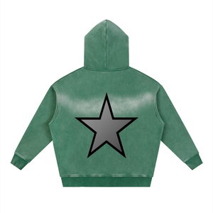 เสื้อฮู้ดดี้สีเขียวฟอกย้อมลายดาวด้านหลังสำหรับผู้หญิง แขนยาวทรงหลวม - Product Image 6
