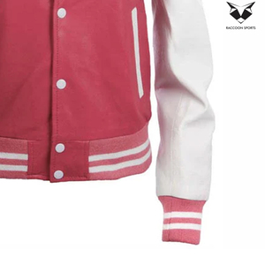 2026 New Arrival Pink White Color Front Button Closure <b>Long</b> Sleeve Pocket Casual Everyday College Baseball Varsity <b>Jackets</b> - Product Image 3