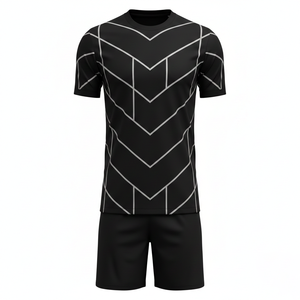 ชุดฟุตบอลแบบยูนิเซ็กซ์พร้อมกางเกงขาสั้น ชุดสองชิ้นพรีเมียมสำหรับสวมใส่ในเมือง ชุดฝึกซ้อมฟุตบอล แห้งเร็ว ชุดกีฬา รับผลิตตามแบบ OEM - Product Image 1