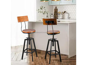 Industrial Wooden Bar <b>Stool</b> with Backrest Adjustable Height Bar <b>Stool</b> Chair Rustic Wood & Metal Bar Chair Vintage Industria - Product Image 3
