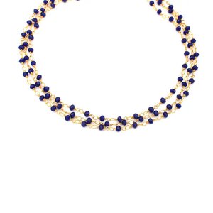 Lapis Lazuli Hydro Faceted Round Beads Rosary Chain 3mm Gold Plated Wire Wrapped Link Chain Wholesale - Product Image 2