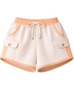 Ensemble décontracté deux pièces pour femme, couleur pêche, avec sweat à capuche court zippé et short cargo imprimé marguerites, en polyester et coton, vente en gros - Product Image 2