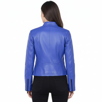 Veste moto en cuir véritable pour femme, style punk, coupe décontractée, en peau de mouton, respirante, doublure en coton à séchage rapide, couleur bleue, personnalisation sur échantillon