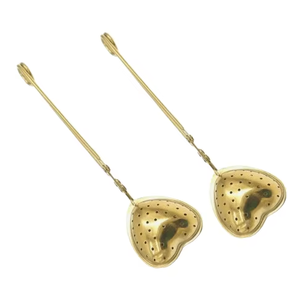 Golden Heart Shape Metal <b>Strainer</b> with Long Handle Durable Kitchen <b>Colander</b> for Tea or Food Use - Product Image 1