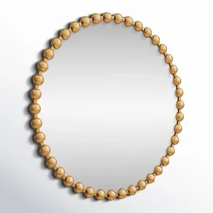 Espejo de pared circular chapado en oro con marco de cuentas, decoración artística estilo Hollywood Glam para la entrada del hogar. - Product Image 5