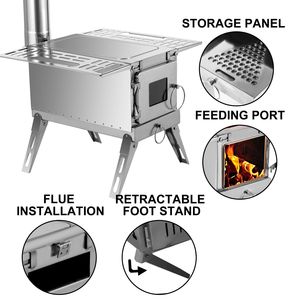 Portable Outdoor <b>Camping</b> Wood Burning Stove Stainless Steel Folding Pipe Tent Wood Stove 90.6 Height with Accessory - Product Image 2