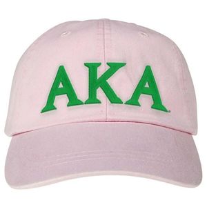 Gorra de Béisbol Ajustable de Algodón Rosa Pastel con Letras AKA y Bordado Verde, Gorro de Sororidad Griega - Product Image 1