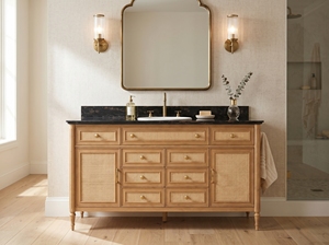 Luxury Solid Wood <b>Bathroom</b> <b>Vanity</b> With Marble Top Classic Rattan Weaving <b>Bathroom</b> Cabinet Single Sink Hotel <b>Bathroom</b> Furniture - Product Image 3