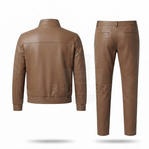 Ensemble deux pièces en cuir 2026 avec veste zippée et pantalon, conçu pour homme, style urbain moderne - Product Image 2