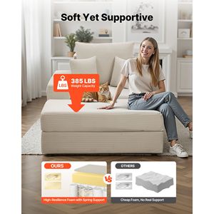 Chaise longue modulare da interno senza struttura da 44 pollici con poltrona da lettura oversize in velluto a coste, cuscini decorativi e braccioli per camera da letto - Product Image 4