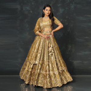 ชุดเลเฮนกา โจลี ดูปัตตา ผ้าไหมประดับตกแต่งแบบดั้งเดิมของอินเดีย ออกแบบโดยดีไซเนอร์ชาวอินเดีย |   ชุดงานแต่งงานประดับเลื่อมลายซารีสำหรับผู้หญิง - Product Image 5