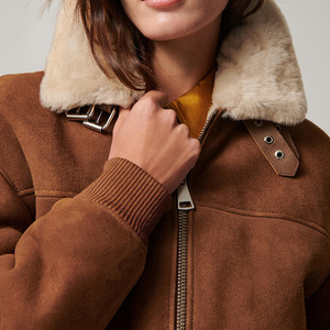 Women's Brown <b>Suede</b> Moto <b>Jacket</b> Turn-down Collar Full Sleeve Zip Closure Autumn Style Sample Service Available - Product Image 6
