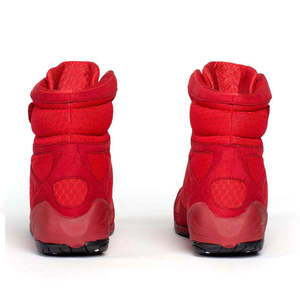 Chaussures de boxe en cuir véritable de qualité supérieure, couleur rouge unie, durables, légères, avec logo personnalisé, style unique, service OEM ODM - Product Image 5