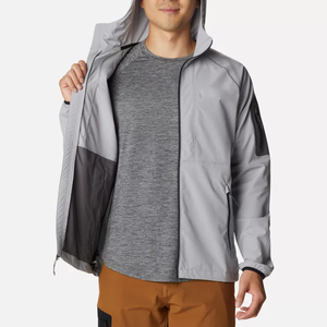Veste de course coupe-vent à capuche pour homme, antibactérienne, légère, avec fermeture éclair, color block, style vintage, décontractée, pour l'hiver, gris - Product Image 1