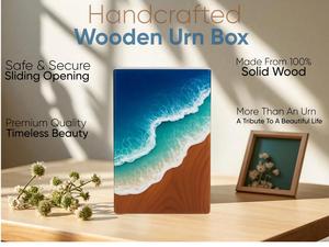 Urne funéraire artisanale de luxe en résine et bois de noyer, motif vague océanique, pour cendres humaines, taille moyenne 9x5,5 pouces, boîte urne. - Product Image 5