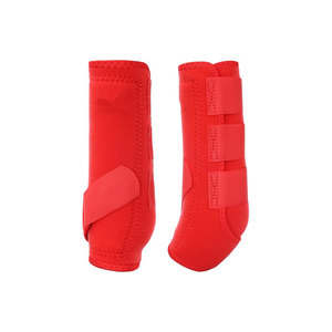 Bottes de protection pour chevaux en nylon rouge avec sangles Velcro pour la protection des jambes - Product Image 1