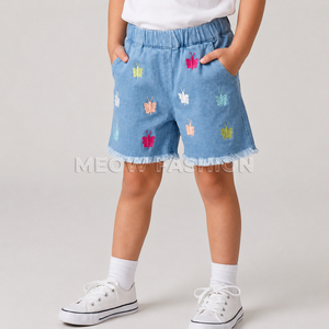 Girls Denim Shorts With <b>Butterfly</b> Embroidery Elastic Waist Casual Cotton Shorts for Kids <b>Clothing</b> Non Stitch Shorts Sets Bulk - Product Image 1