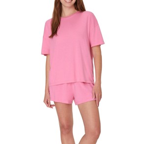 Women's Coral 2-Piece <b>Knitted</b> <b>Set</b> Short Sleeve Top With Above Knee Shorts Solid Crew Neck Loose Fit Breathable Spring Summer - Product Image 5