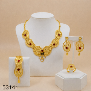 Ensemble collier et boucles d'oreilles élégants pour femme, plaqué or, zircon, design feuille tendance, chaîne corde 16 pouces, modèle 53143 - Product Image 3