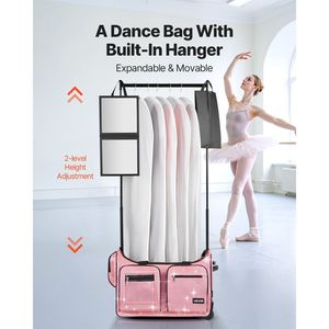 Sac de danse à roulettes de 23 pouces avec porte-vêtements et port USB, solution de rangement de danse réglable en hauteur avec protection de la vie privée - Product Image 2