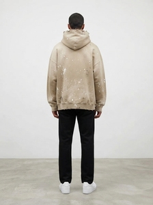 Sudadera con capucha beige desgastada para hombre, estilo oversize, de forro polar, lavada, tipo jersey, fabricación de ropa personalizada al por mayor - Product Image 5