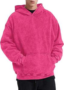 Men's Pink Hooded Oversized <b>Sweatshirt</b> Solid Color Casual Hoodie with Front Pocket Autumn Wear Regular Fit Knitted French Terry - Product Image 2