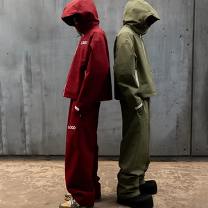 Conjunto Deportivo con Capucha para Hombre, Color Sólido, Manga Larga, Cierre de Cremallera, Impermeable, Ropa Urbana, Otoño, Corte Regular, Rojo Oliva - Product Image 6