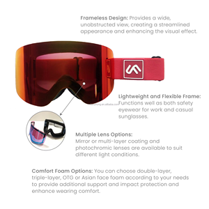 UV400 Snowboard Goggles Asian Fit for Mountain Skiing Triple Foam Wide Vision Cylindrical PC Lens - Product Image 2