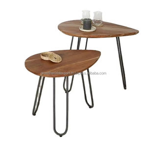 Juego de 2 Mesas Auxiliares Modernas de Madera Maciza |   Mesas Auxiliares para Café que Ahorran Espacio |   Mesas Auxiliares para Sala de Estar y Dormitorio, Últimos Modelos 2026 - Product Image 1
