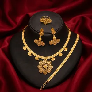 Collar de Cadena con Caja y Dijes de Latón Chapado en Oro de 24K con Patrón Floral, Estilo Africano Clásico para Mujer, Ideal para Fiestas y Bodas - Product Image 4
