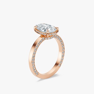 Anillo de Compromiso de Lujo con Diamante de Laboratorio en Forma de Pera de 3.45 CTW con Halo Oculto, Banda de Oro de 14K con Pavé, para Boda y Fiesta - Product Image 2