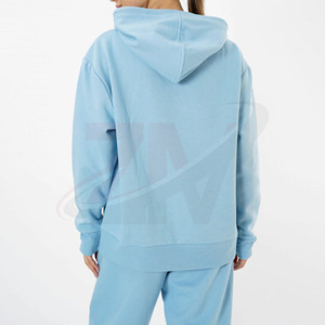 เสื้อสเวตเชิ้ตมีฮู้ดสีฟ้าอ่อนสำหรับผู้หญิง ทรงโอเวอร์ไซส์ ผ้าฝ้ายถัก สีพื้น สวมใส่สบายๆ ในฤดูใบไม้ร่วง มีกระเป๋า - Product Image 2