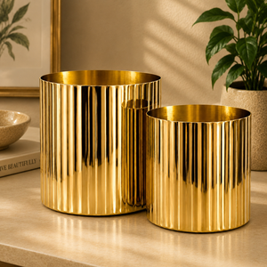 Macetas Decorativas Acanaladas para Plantas de Interior, Juego de Macetas de Metal Dorado, Decoración para el Hogar y la Oficina - Product Image 3