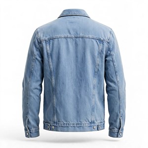 Men's <b>Light</b> Blue Denim <b>Puffer</b> <b>Jacket</b> Regular Fit Stand Button Closure Casual Style Winter Wear 100% Cotton Washed Finish Front - Product Image 2