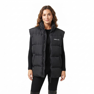 Custom Wholesale High Quality Women Vest Puffer Jacket Stand Collar Full Zip Sleeveless Puffer Solid Black Color - Product Image 1