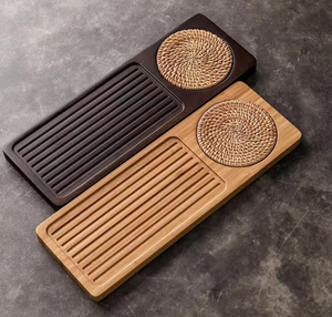 Plateau à thé en bois de luxe avec réservoir de récupération d'eau intégré pour la préparation du thé chinois, la présentation du thé et la mise en scène décorative de la table - Product Image 1