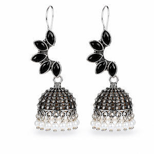 Pendientes Jhumka de Piedra Negra Oxidada para Mujer |   Pendientes Largos Étnicos Estilo Boho - Product Image 1