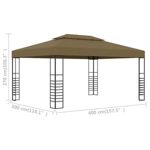 Grande Gazebo Decorativo con Intarsi in Poliestere Color Tortora, Tettoia e Pergola in Acciaio - Product Image 6