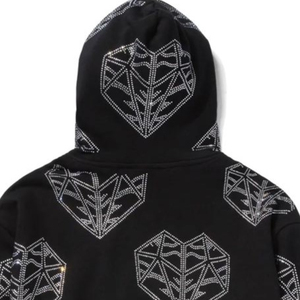 Sweat à capuche pour homme de haute qualité, respirant, écologique, streetwear, avec logo personnalisé, strass, sweat à capuche épais personnalisé avec strass - Product Image 5
