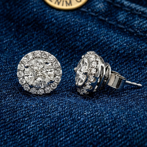 ต่างหูเม็ดกลมสีขาวทอง18K ลายดอกไม้ที่ยอดเยี่ยม - Product Image 2