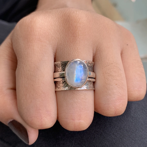 Moonstone <b>Spinner</b> <b>Ring</b> Handmade Fidget Rainbow Moonstone Sterling Silver <b>Ring</b> Anxiety Relief Jewelry Boho Gift - Product Image 2